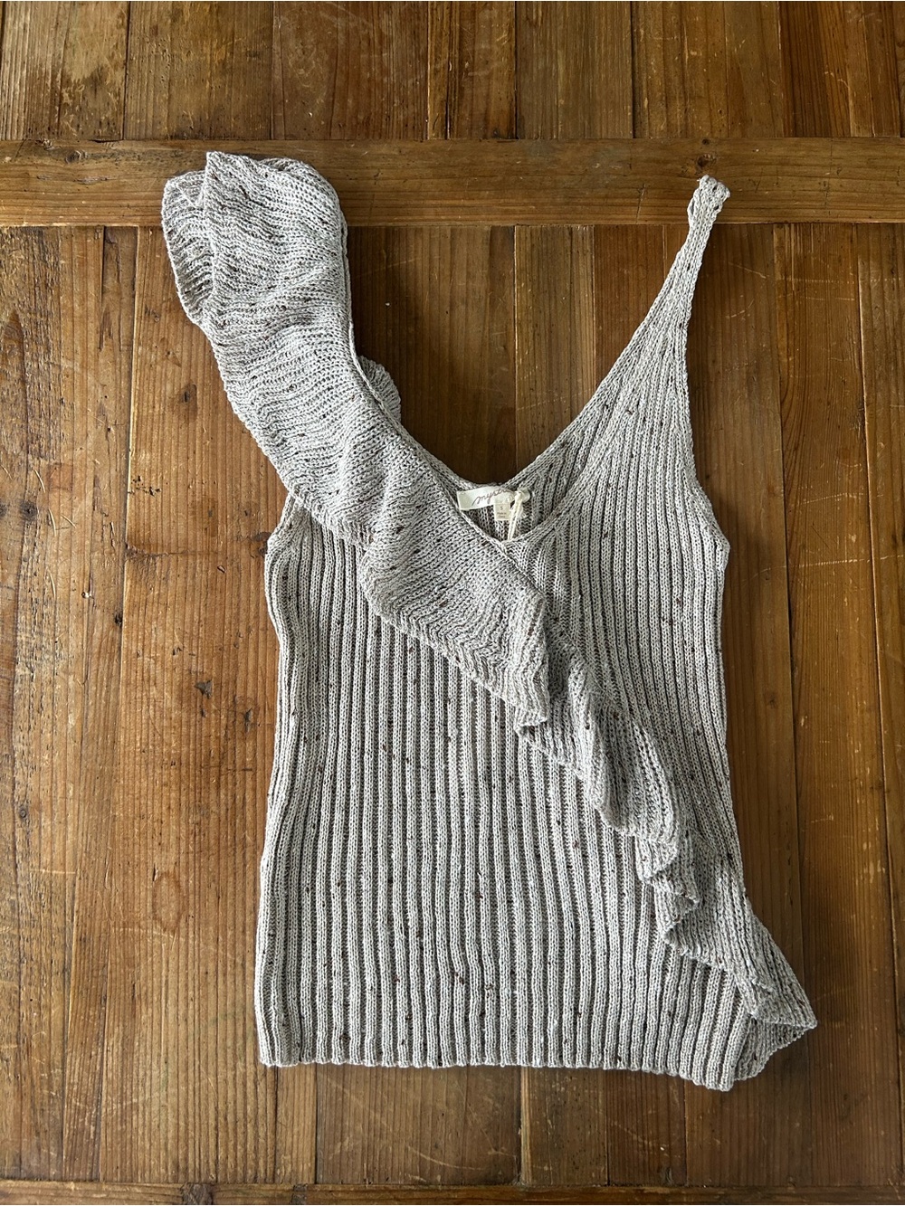 Light Beige Ruffled One-Shoulder Knit Top - Women